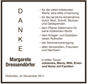 Traueranzeige von Margarete Dressendörfer von Pegnitz-Zeitung